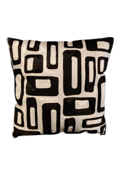 Grafisch kussen zwart/naturel - 50x50 cm