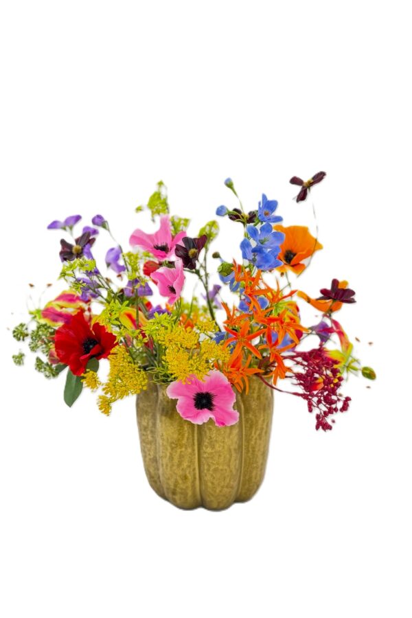 Zijde bloemen boeketje Ilse incl gouden vaasje