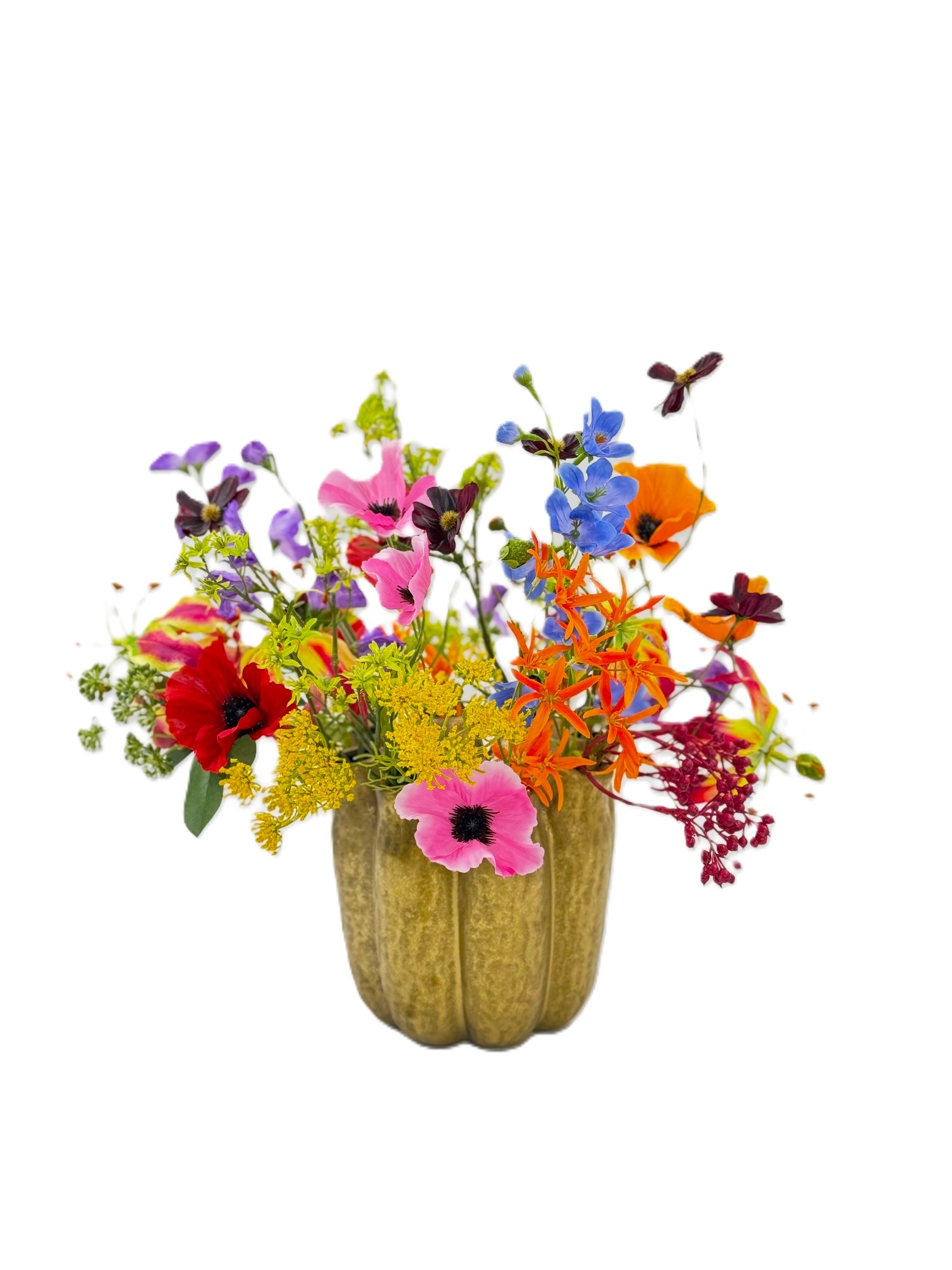 Zijde bloemen boeketje Ilse incl gouden vaasje