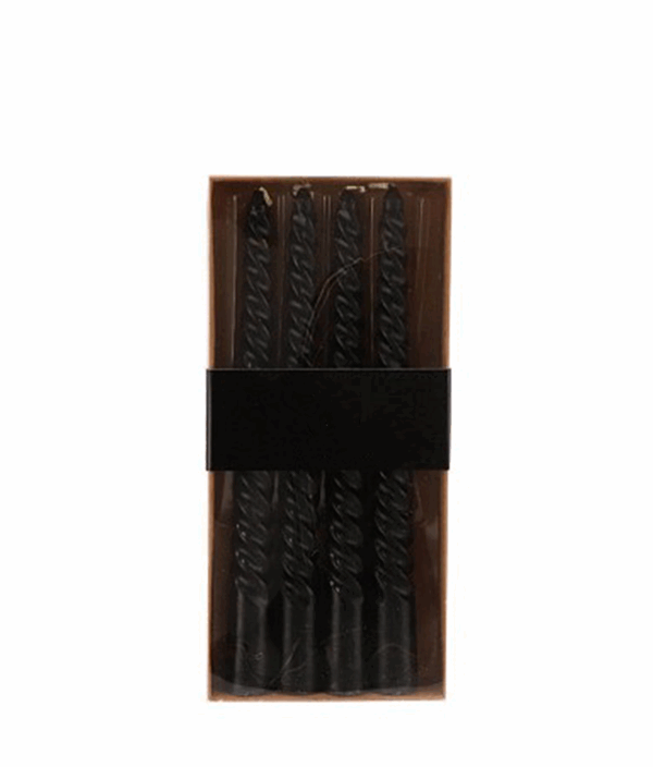 Set van 4 zwarte twist kaarsen