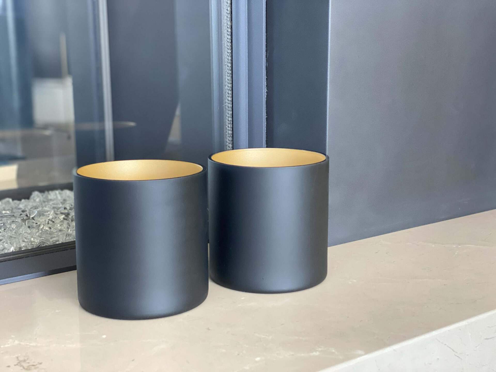 Mat zwart cilinder glas windlicht waxinelichthouder - Afbeelding 2